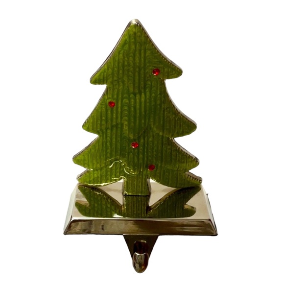 CHRISTMAS Tree Stocking Holder Hefty Weight Red Green Silver Tone Base - Picture 2 of 5